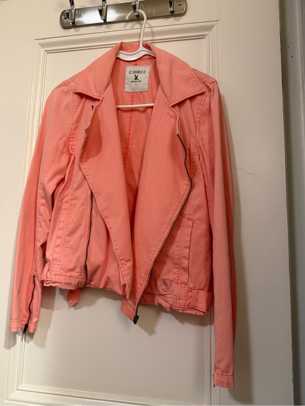 Coral Pink Cotton Moto Jacket